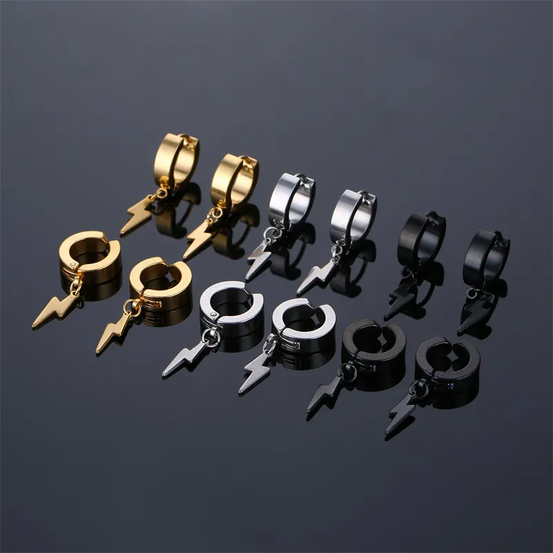 1-Pieza-Estilo-De-Moda-Rel-mpago-Acero-Inoxidable-Enchapado-Pendientes-De-Gota-Pinzas-Para-Las-Orejas