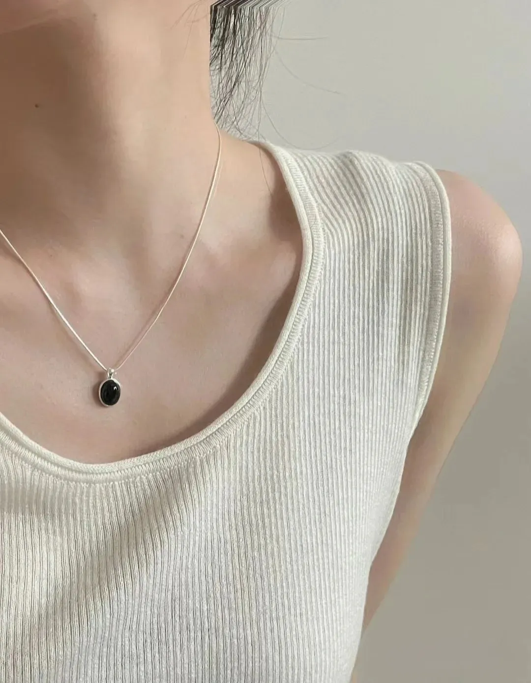 Casual-Estilo-Simple-Oval-Plata-Esterlina-Embutido-gata-Mujeres-Collar-Colgante-display-picture-5