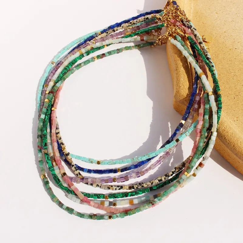 Piedra-Natural-Lat-n-Estilo-Simple-Estilo-Cl-sico-Con-Cuentas-Bloque-De-Color-Collar