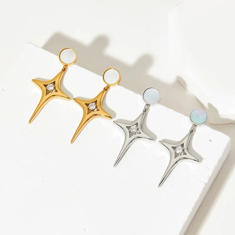 1-Pair-Simple-Style-Four-Eight-Pointed-Stars-Solid-Color-304-Stainless-Steel-16K-Gold-Plated-White-Gold-Plated-Gold-Plated-Drop-Earrings
