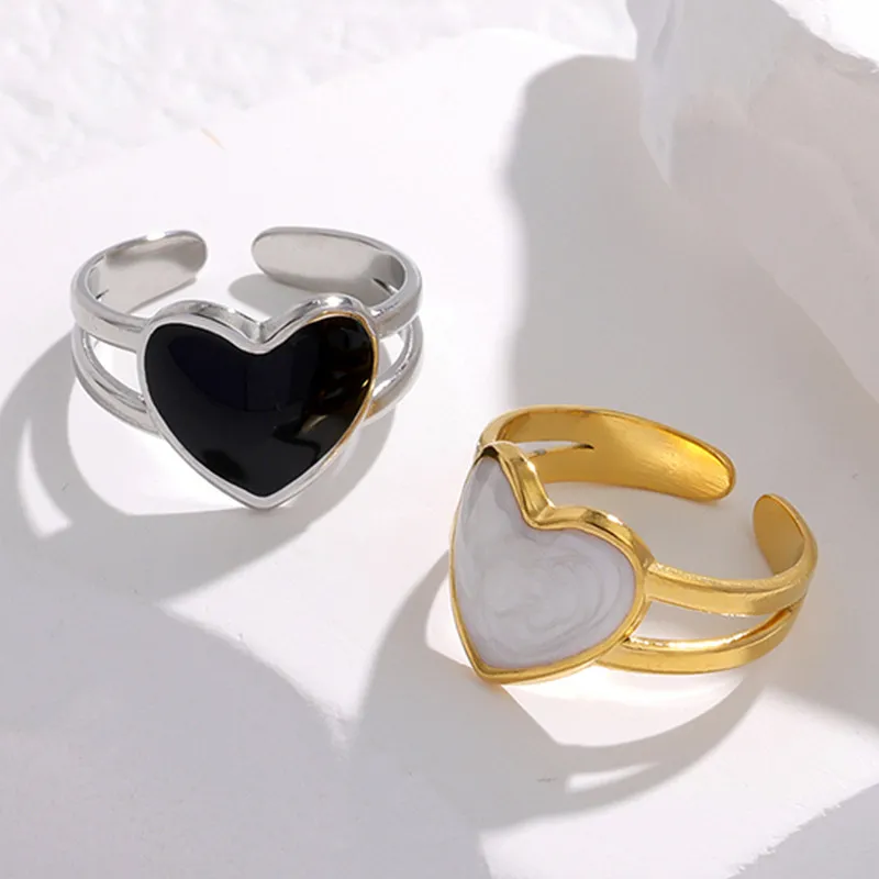 Fashion-Heart-Shape-Stainless-Steel-Enamel-Open-Ring-1-Piece
