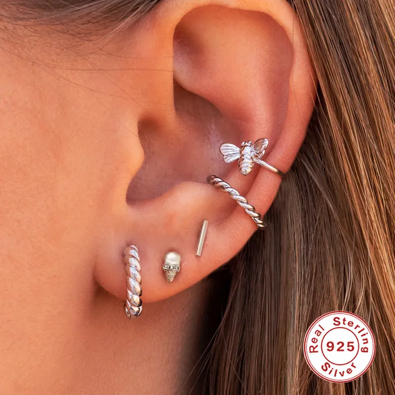 Fashion-Skull-Sterling-Silver-Inlay-Zircon-Ear-Studs-1-Piece