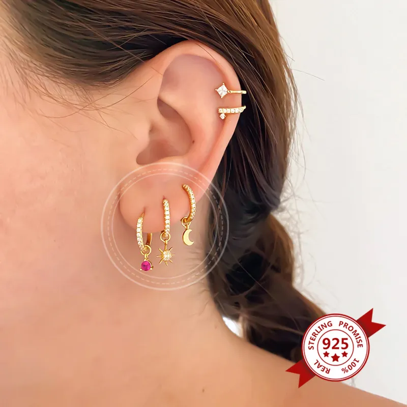 S925-Silver-Needle-Four-Small-Pendants-Moon-Star-Cross-Bead-Hoop-Set-Earrings (9)